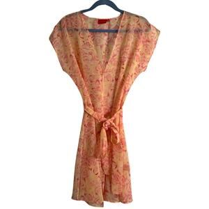 Romance Pajamas Womens Medium Pink Floral Pant Camisole Robe Sheer Romantic Sexy